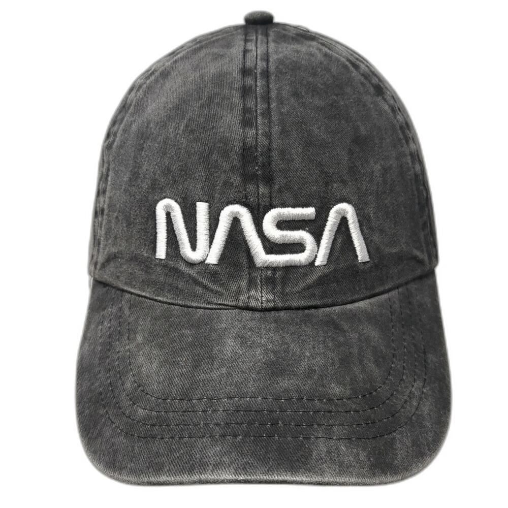 NASA Baseball Cap Gray OSFM Washed Cotton Embroidered Worm Logo Slideback Hat